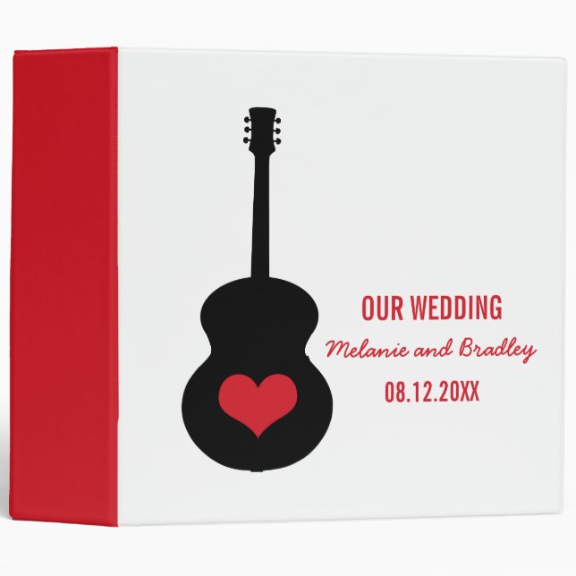 Black/Red Guitar Heart Wedding Binder (Front/Spine)