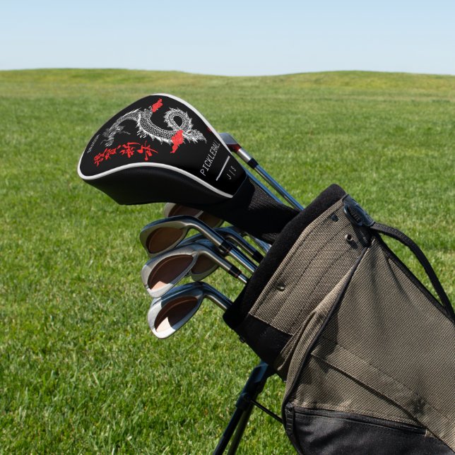 Black Red Hand Drawn Illustration Dragon Golf Head Cover (In Situ)
