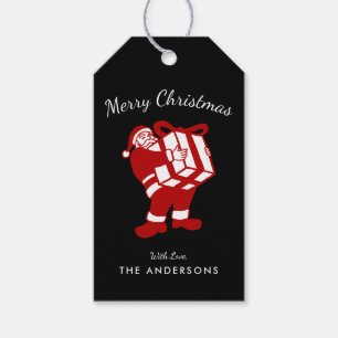 Black & Red Hand Drawn Santa Carrying Gift Box Tags