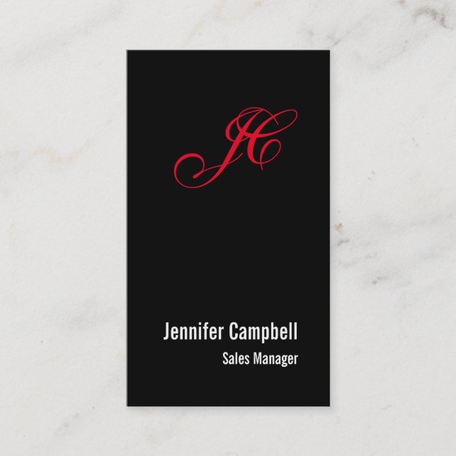 Black Red Handwriting Monogram Name Minimalist Business Card (Front)