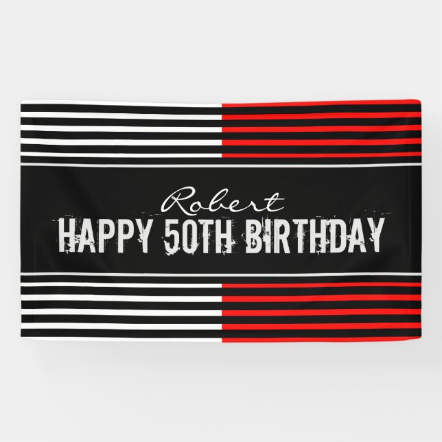 Black & Red Happy Birthday Banner (Horizontal)
