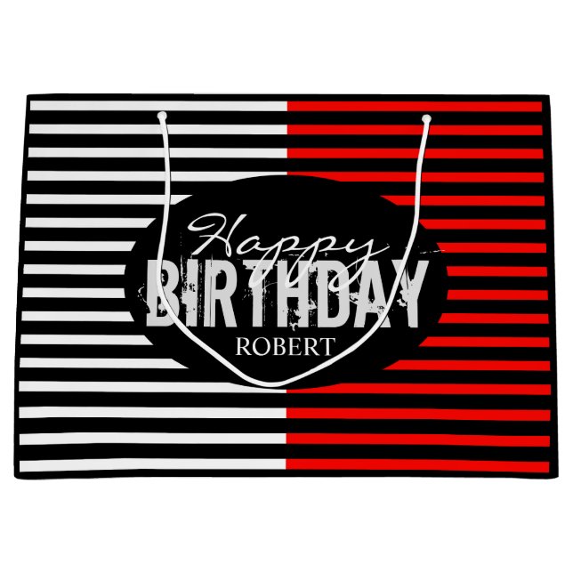 Black & Red Happy Birthday Large Gift Bag (Front)