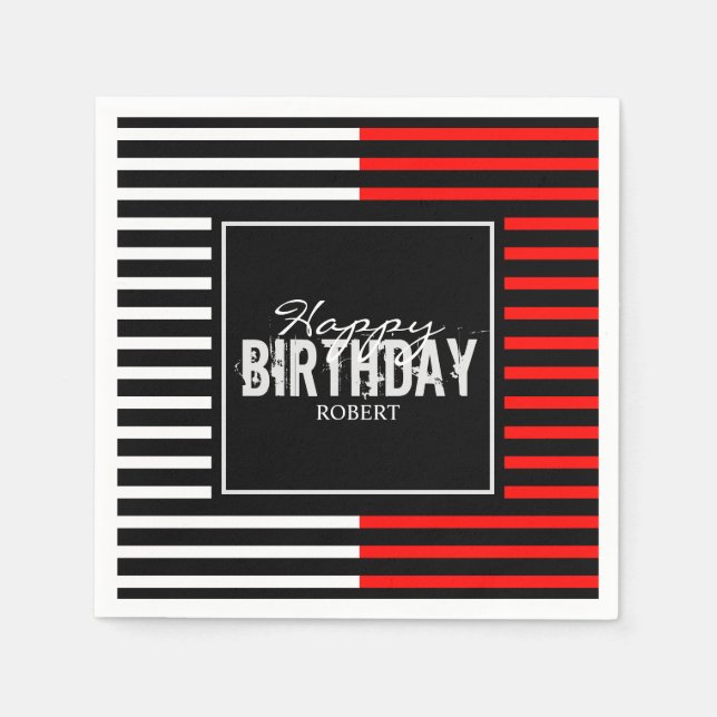 Black & Red Happy Birthday Napkin (Front)