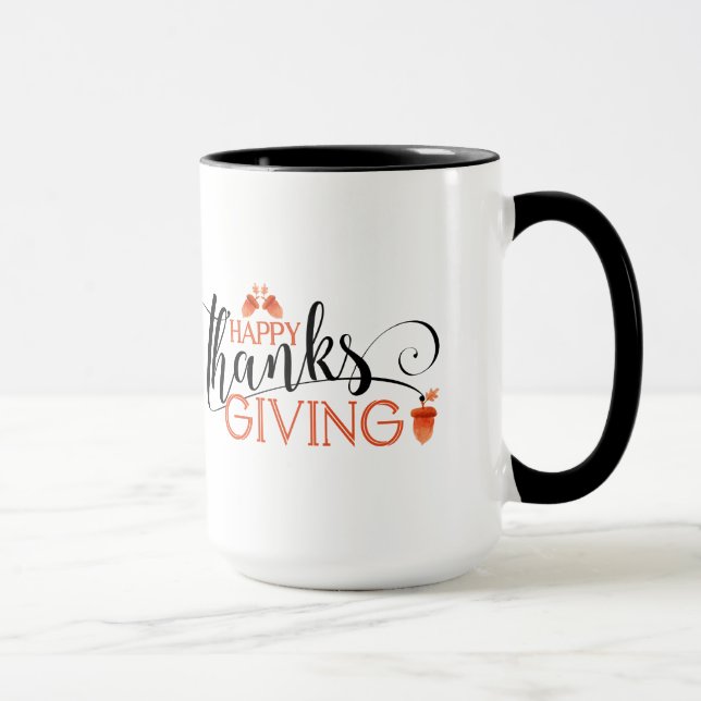 Black & Red Happy Thanksgiving Typography Design Mug (Right)