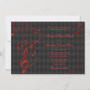 Black Red Harlequin Music Notes Faire-part de mari