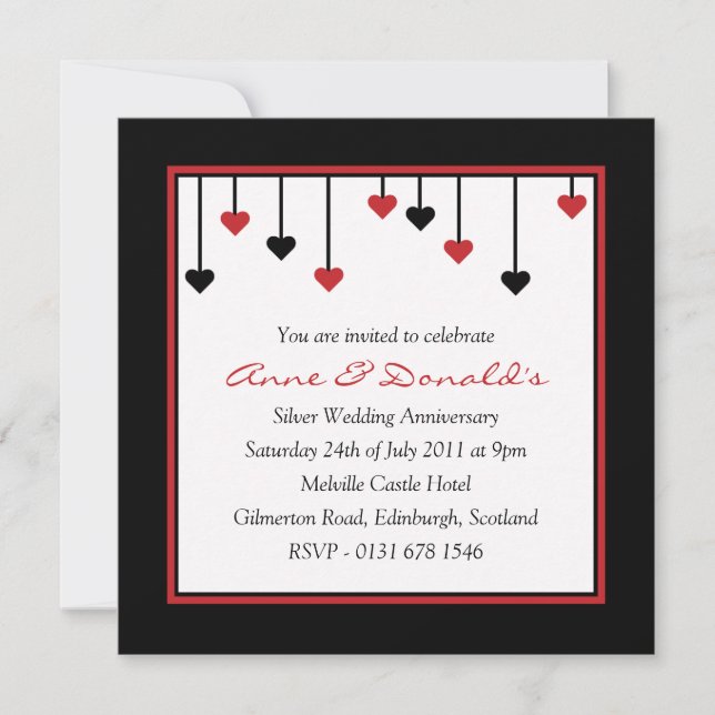 Black & Red Heart Anniversary Party Invitation (Front)