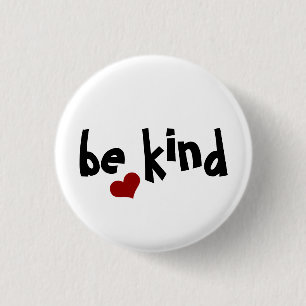 Black Red Heart Be Kind Typography 1 Inch Round Button