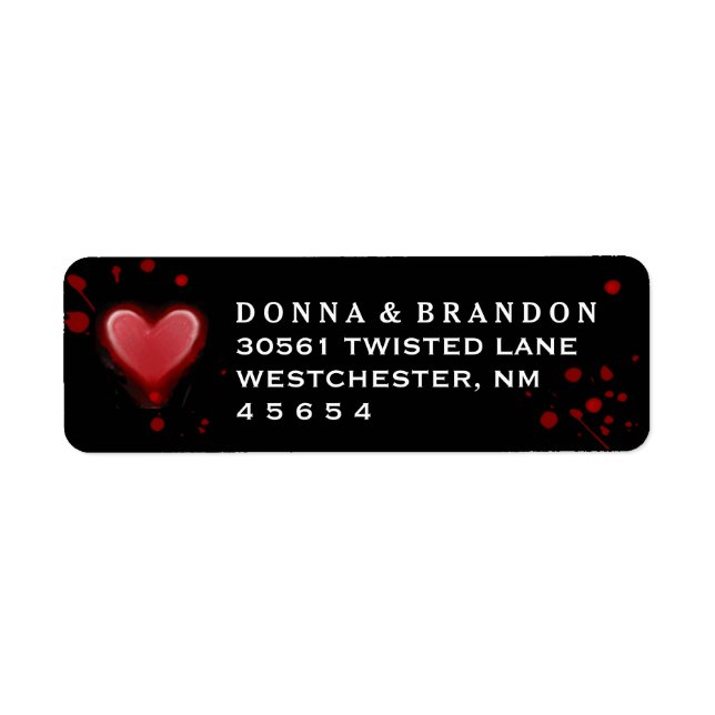 Black & Red Heart Halloween Wedding Address Label (Front)