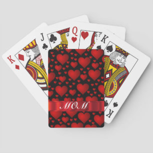 Black Red heart mom text Playing Cards