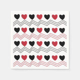 Black Red Hearts Chevron Stripe Pattern Party Napkin