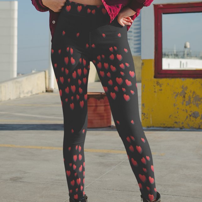 Black Red Hearts Modern Leggings Valentine's Day (Creator Uploaded)