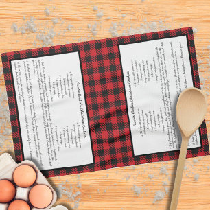 Black Red Holiday Gingham Plaid Family Recipe  Kitchen Towel