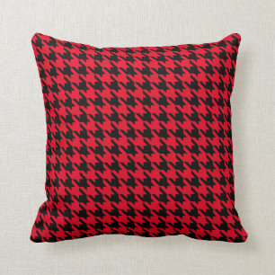 Black Red Houndstooth Check Throw Pillow