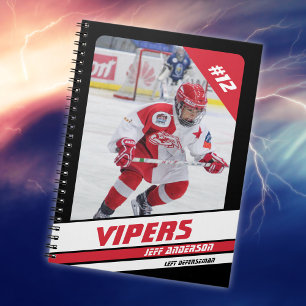 Black Red Ice Hockey Jersey Number Notebook