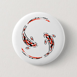 Black & Red Japanese Koi Fish Artistic 2 Inch Round Button