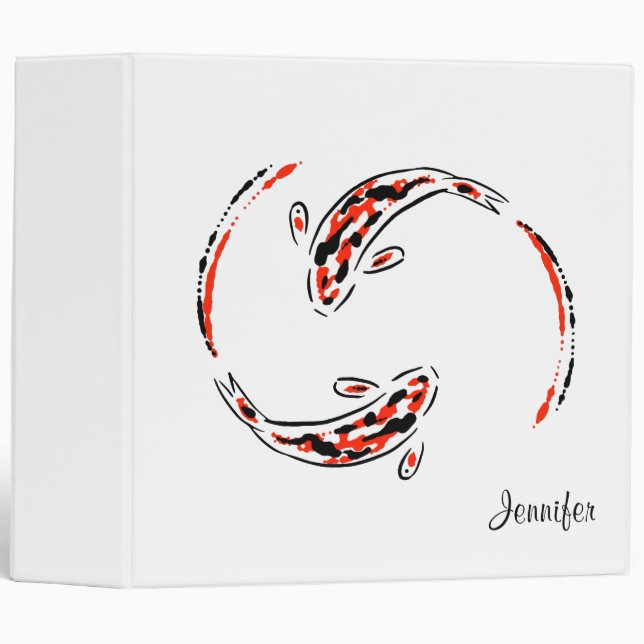 Black & Red Japanese Koi Fish Artistic Binder (Front/Spine)