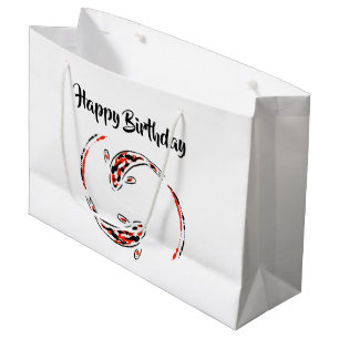 Black & Red Japanese Koi Fish Artistic Birthday Large Gift Bag