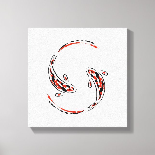 Black & Red Japanese Koi Fish Artistic Canvas Print (Front)