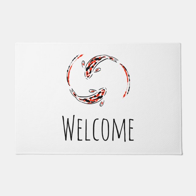 Black & Red Japanese Koi Fish Artistic Doormat (Front)