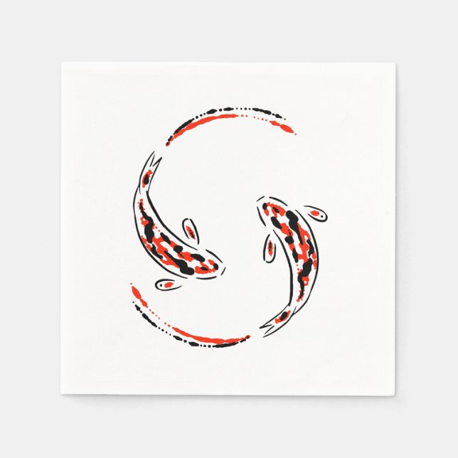 Black & Red Japanese Koi Fish Artistic Napkin (Front)