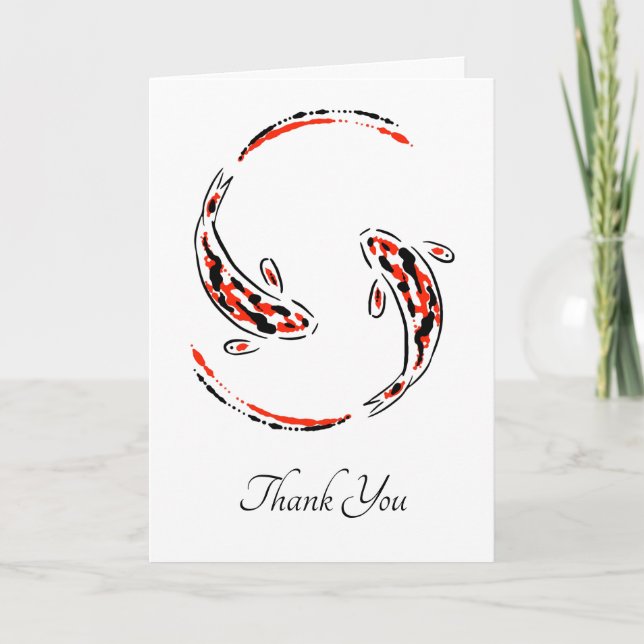 Black & Red Japanese Koi Fish Artistic Thank You Card (Front)