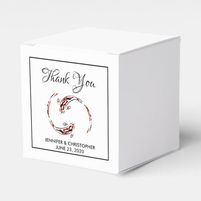 Black & Red Japanese Koi Fish Artistic Wedding Favor Box (Front Side)