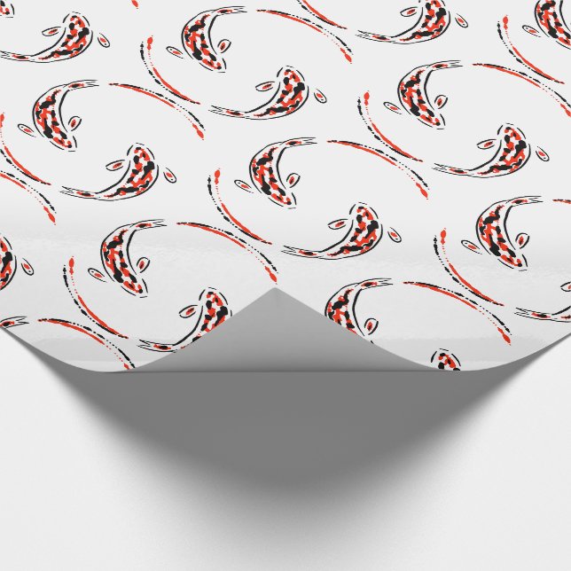 Black & Red Japanese Koi Fish Artistic Wrapping Paper (Corner)
