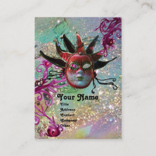 BLACK RED JESTER MASK Masquerade Party Blue Green Business Card
