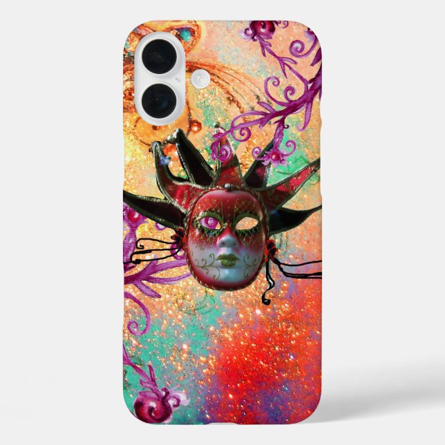 BLACK RED JESTER MASK Masquerade Party Green Pink Case-Mate iPhone Case (Back)