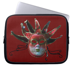 BLACK RED JESTER MASK ,Masquerade Party Laptop Sleeve