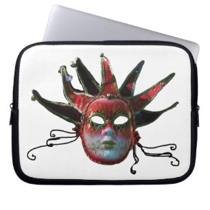 BLACK  RED JESTER MASK ,Masquerade Party Laptop Sleeve