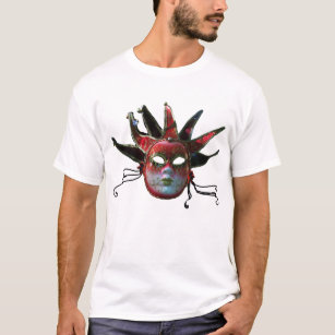 BLACK  RED JESTER MASK ,Masquerade Party T-Shirt