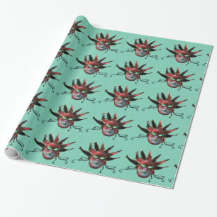 BLACK RED JESTER MASK ,Masquerade Party,White Wrapping Paper
