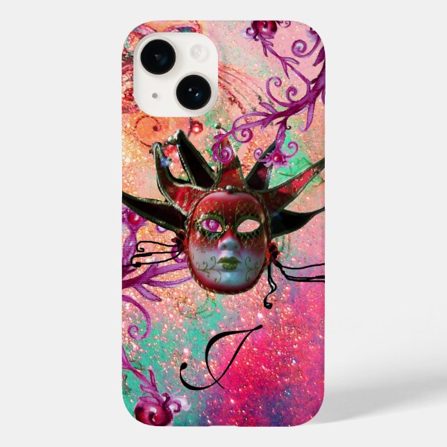 BLACK RED JESTER MASK Masquerade Pink Monogram Case-Mate iPhone Case (Back)