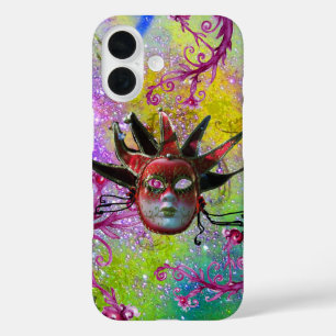 BLACK RED JESTER MASK Masquerade Purple Green iPhone 16 Case