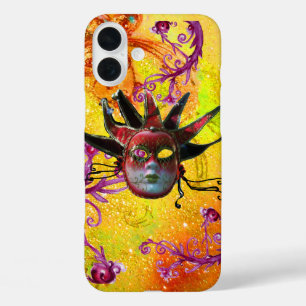 BLACK RED JESTER MASK Masquerade Yellow Purple iPhone 16 Plus Case