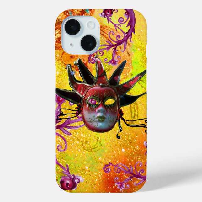 BLACK RED JESTER MASK Masquerade Yellow  Purple Case-Mate iPhone Case (Back)