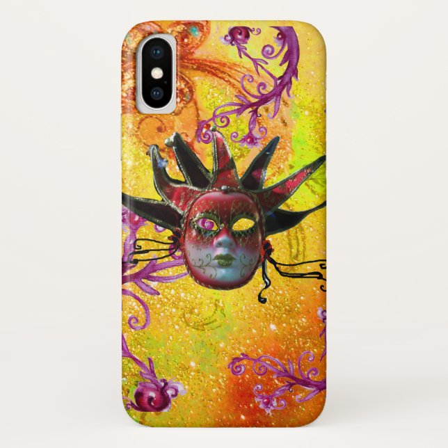 BLACK RED JESTER MASK Masquerade Yellow  Purple Case-Mate iPhone Case (Back)