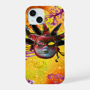 BLACK RED JESTER MASK Masquerade Yellow  Purple iPhone 15 Case