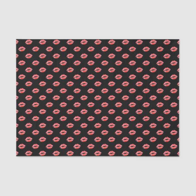 Black Red Kiss Lips Lipstick Gift Tissue Paper (Front)