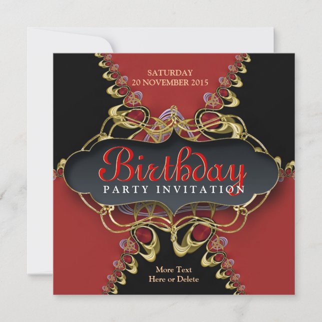 Black Red Lace Exotic Anniversaire Fête Invitation (Devant)