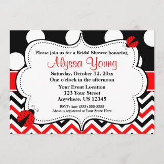 Black Red Ladybug Chevron Invitation