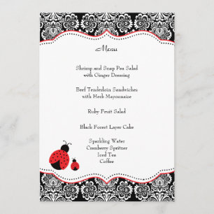 Black Red Ladybug Damask Baby Shower Menu