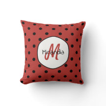 Black Red Ladybug Polka Dots Name and Monogram
