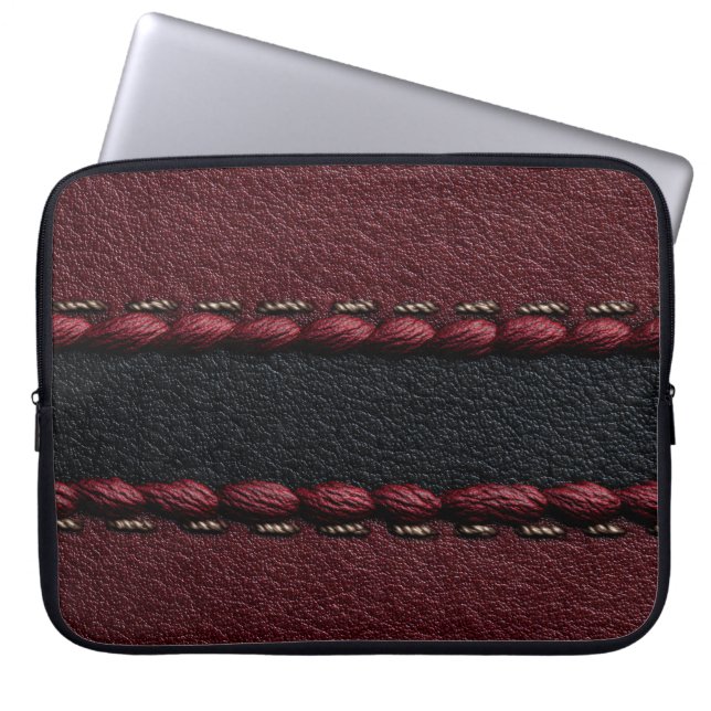 Black & Red Leather Effect Laptop Sleeve (Front)