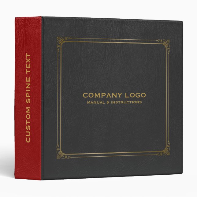 Black & Red Leather Vintage Gold Frame Accent Binder (Front/Spine)