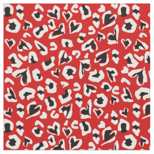 black red leopard animal print hearts fabric