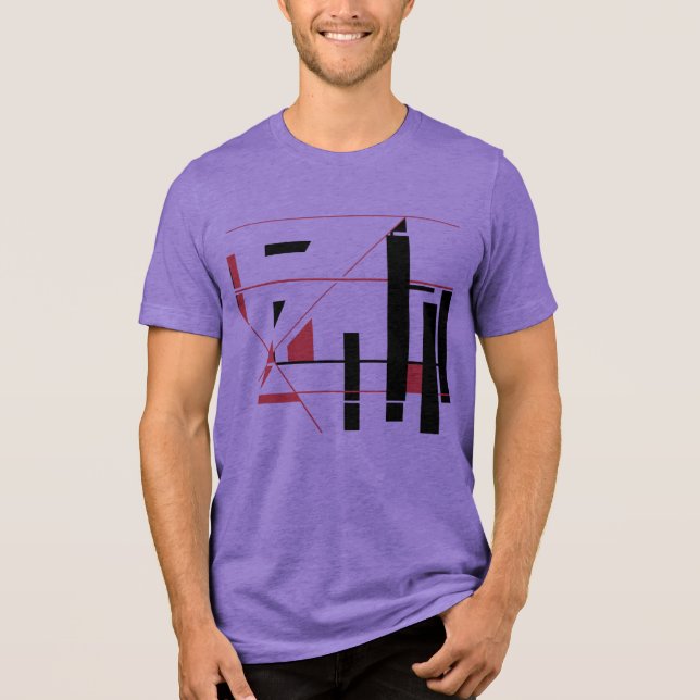 Black Red Lines Shapes Geometric MCM-inspired Tri-Blend Shirt (Front)