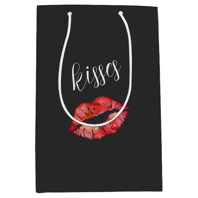 Black Red Lips Flirty Kisses Medium Gift Bag (Front)