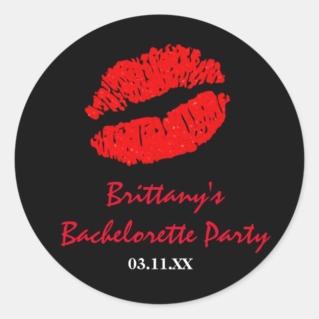 Black & Red Lips Kiss Party Favour Sticker (Front)
